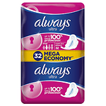 Always Ultra, Super Plus, дамски превръзки с крилца, 32 бр.
