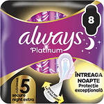Always Platinum, Secure Night Extra 5, дамски превръзки с крилца, 8 бр.