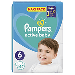 Пелени за бебе, Pampers Active Baby Extra Large, размер 6, 13-18 кг, 44 бр.