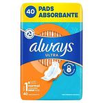 Always Ultra, Normal, дамски превръзки с крилца, 40 бр.