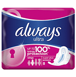 Always Ultra, Ultra Super Plus, дамски превръзки с крилца, 8 бр.