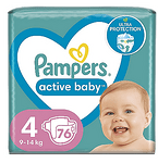 Пелени за бебе, Pampers Active Baby Dry, размер 4, 9-14 кг, 76 бр.