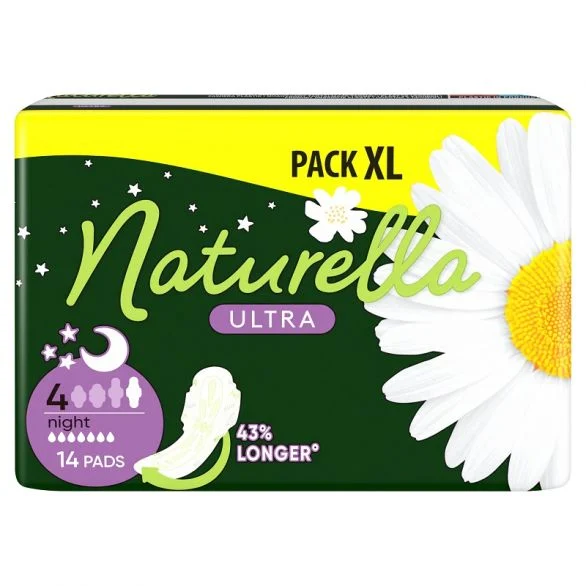 Naturella, Ultra, Night, нощни дамски превръзки с крилца, с екстрат от лайка, 14 бр.
