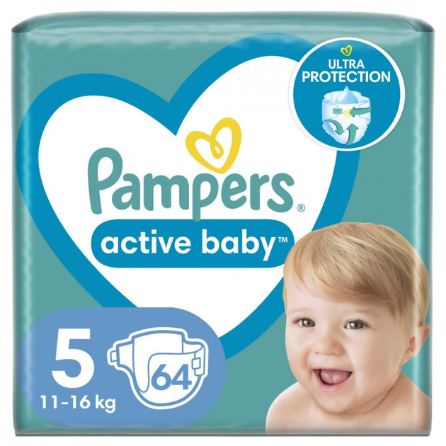 Пелени за бебе, Pampers Active Baby, размер 5, 11-16 кг, 64 бр.