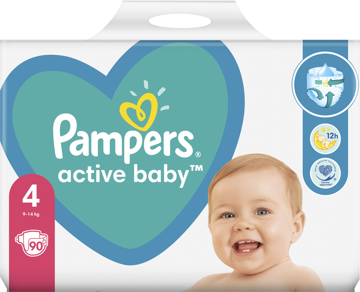 Пелени за бебе, Pampers Active Baby, размер 4, 9-14 кг, 90 бр.