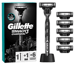 Gillette Mach 3 Charcoal, самобръсначка с 6 сменяеми ножчета и поставка