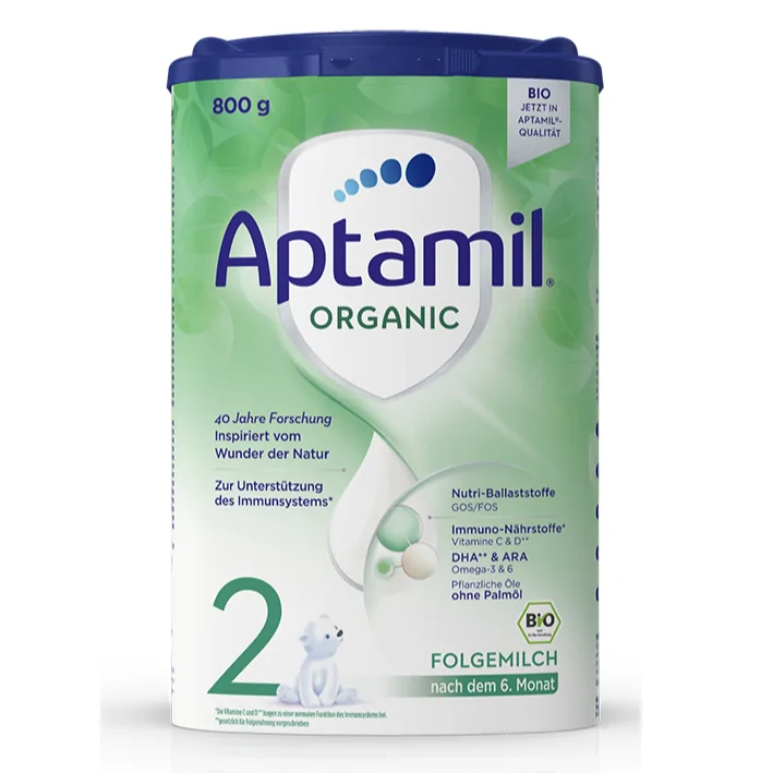 Aptamil Organic 2, био адаптирано мляко за кърмачета, след 6-ия месец до 12-ия месец, 800 гр.