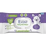Event Baby, бебешки мокри кърпички с екстракт от лавандула с капак, 120 бр.