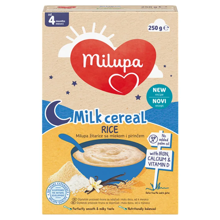 Milupa, млечна оризова каша, след 4-ия месец, 250 гр.