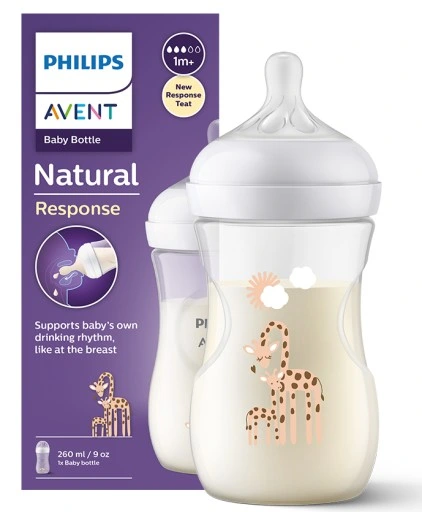 Philips Avent, Natural Response 3.0, шише с биберон 1+ месеца, 260 мл.