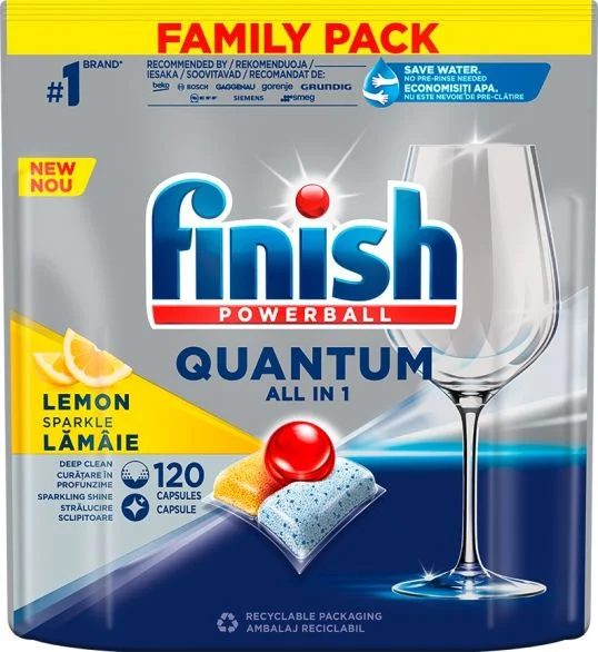 Finish Quantum All In 1, таблетки за съдомиялна лимон, 120 бр.