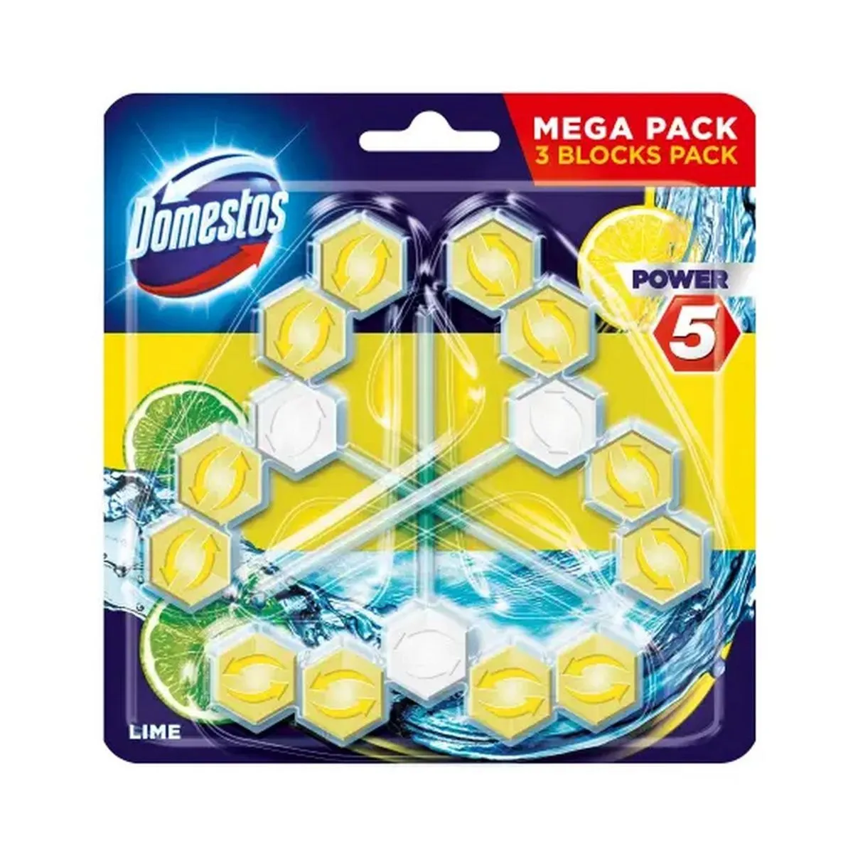 Domestos, Power 5 Lime, блокчета за тоалетна, 3 бр. х  55 гр.