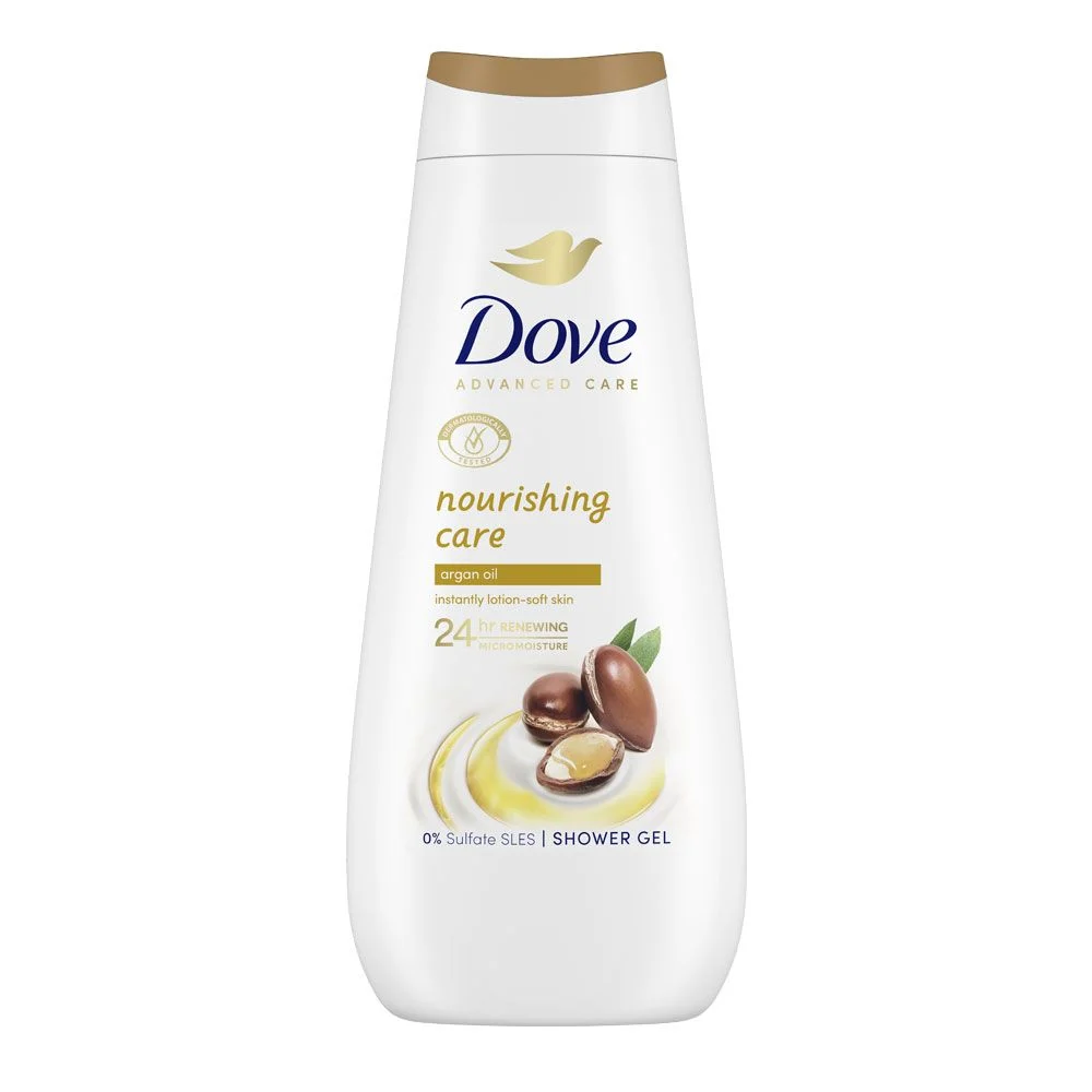 Dove, Nourishing Care, 0% Sulfate SLES, подхранващ душ гел с арганово масло, 400 мл.