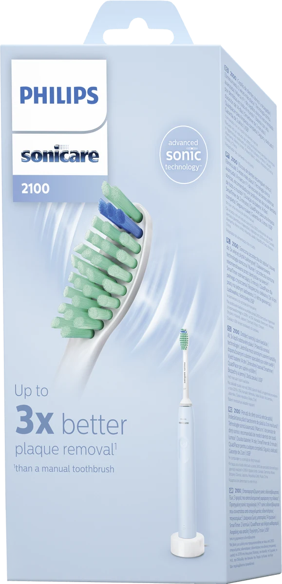 Philips Sonicare 2100 Series HX3651/11, Електрическа звукова четка за зъби синя, 1 бр.