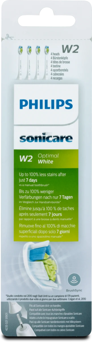 Philips Sonicare Optimal White, накрайници за eлектрически четки за зъби бели, 4 бр.