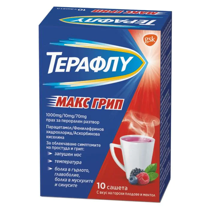 Терафлу Макс Грип, при простуда и грип, 10 сашета, от GlaxoSmithKline