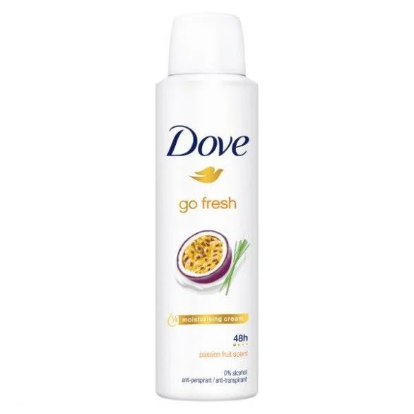 Dove, Go Fresh, 0% alcohol, дезодорант против раздразнения с аромат на маракуя и лимонова трева, 150 мл.