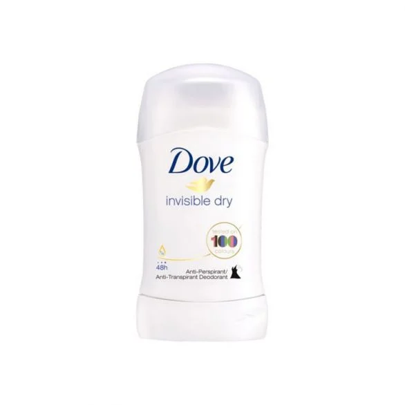 Dove, Invisible Dry, 0% alcohol, део стик против изпотяване и петна, 40 мл.