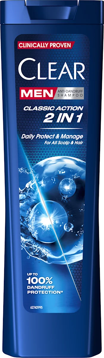 Clear, Classic Action 2in1, Antidandruff, мъжки шампоан против пърхот, 225 мл.