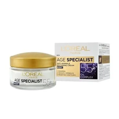 L'Oréal Age Specialist 55+, възстановяващ нощен крем против стареене, 50 мл