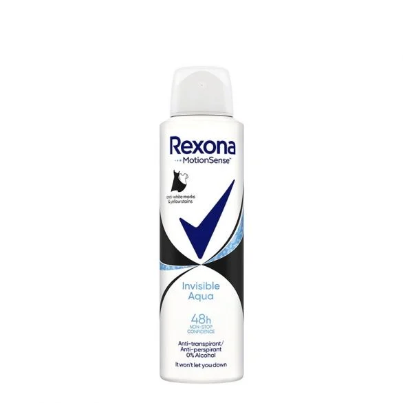 Rexona, Motion Sense, Invisible Aqua, 0% Alcohol, дамски дезодорант, против изпотяване, 150 мл.