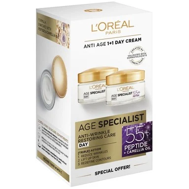 L'Oréal Age Specialist 55+, възстановяващ дневен крем, 2х50 мл