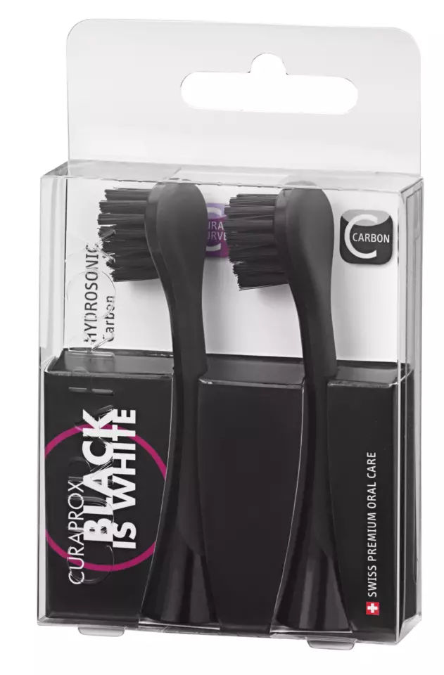 CURAPROX, Hydrosonic Black is White, резервни глави за ел. четка с активен въглен, 2 бр.
