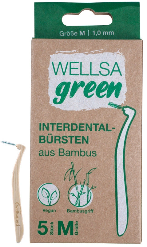 Wellsamed Wellsagreen, интердентални четки за зъби от бамбук, М 1.0 мм., 5 бр.