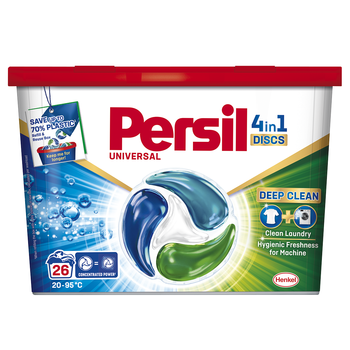 Persil Universal 4in1 Discs Deep Clean, капсули за пране за бели тъкани 4в1, 26 изпирания, 26 бр.