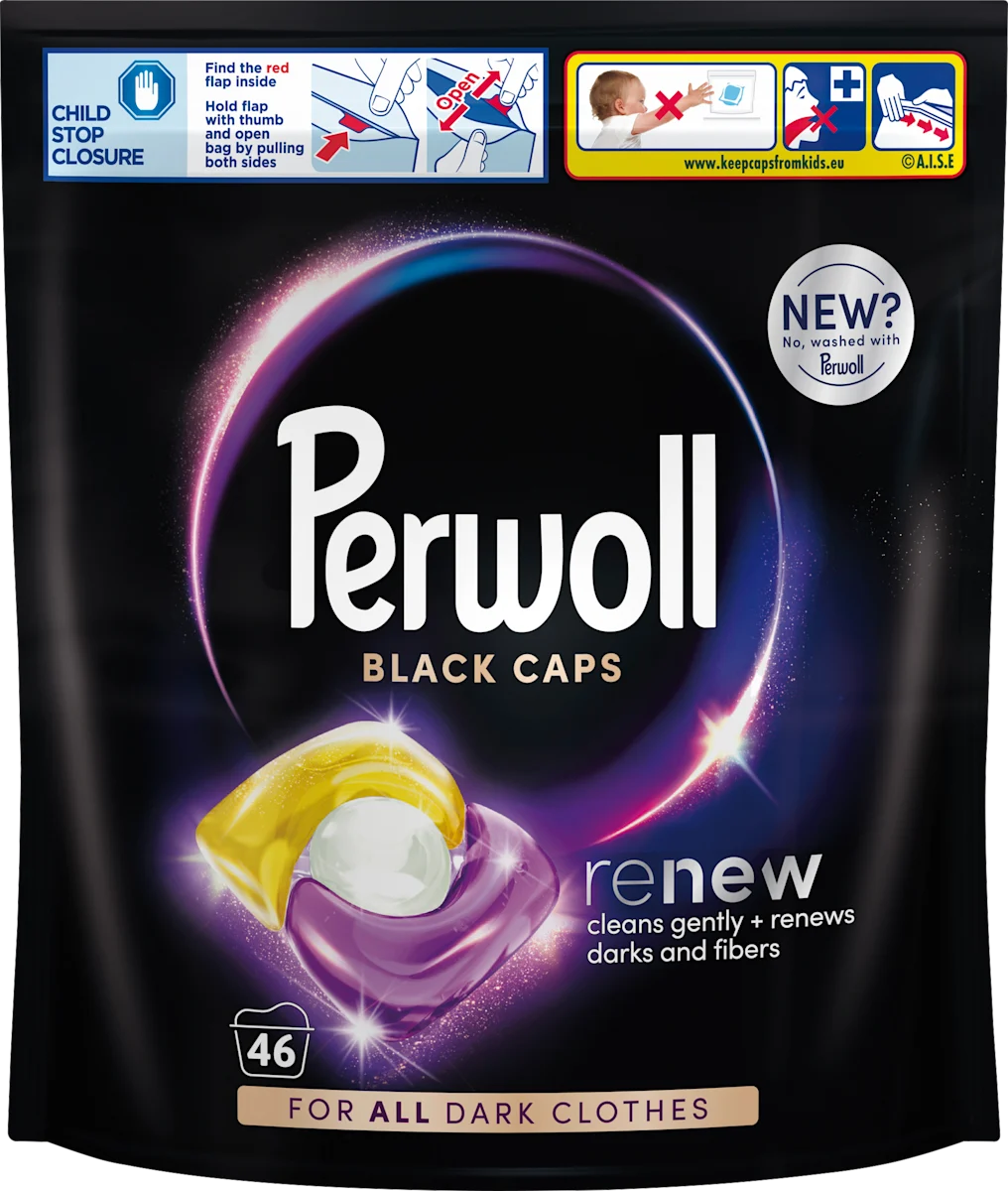 Perwoll Renew Black, капсули за пране за черни и тъмни тъкани, 46 изпирания, 46 бр.