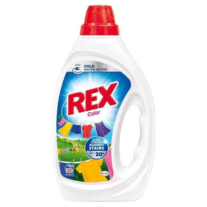 Rex Color, течен препарат за пране за цветни тъкани, 22 изпирания, 990 мл.