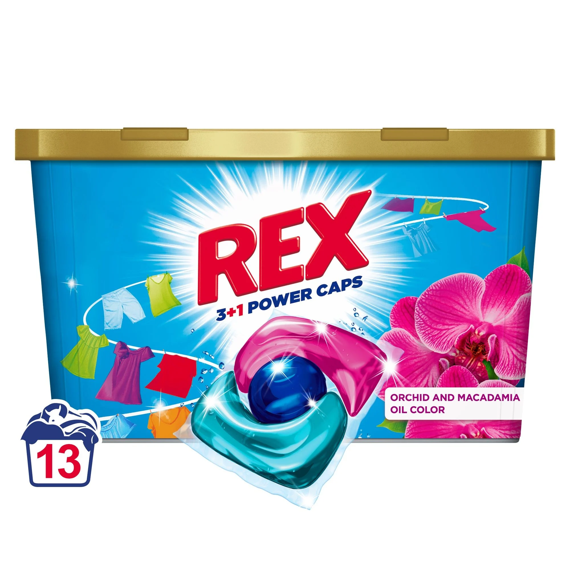 Rex Power Caps Aromatherapy Orchid Color, капсули за пране за цветни тъкани орхидея, 13 изпирания, 13 бр.