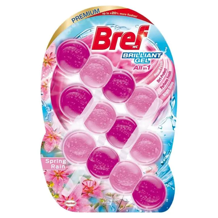 Bref WC Premium Briliant Gel Spring Rain All in 1, ароматизатор за тоалетна пролетен дъжд, 3 x 42 гр.