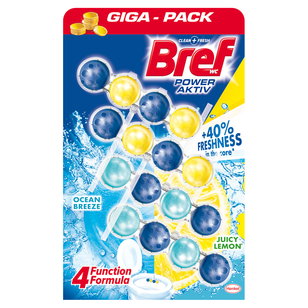 Bref WC Classic Power Activ Lemon/ Ocean, ароматизатор за тоалетна лимон и океан, 4 x 50 гр.