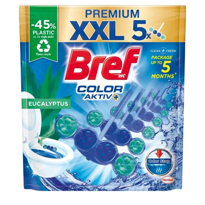 Bref WC Premium Color Active Eucalyptus, ароматизатор за тоалетна евкалипт, 5 x 50 гр.