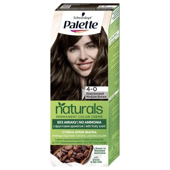 Palette Naturals, Боя за коса, 4-0 средно кафяв