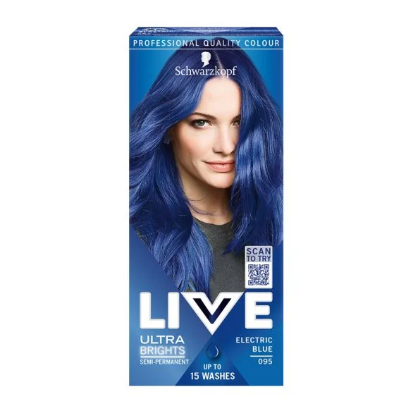 Schwarzkopf Live Ultra Brights, боя за коса, 095 електриково синьо