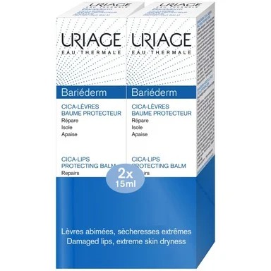 Комплект Uriage Bariederm Cica, Възстановяващ балсам за устни, 2x15 мл