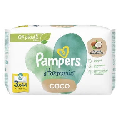 Pampers Harmonie Coco, Бебешки мокри кърпи, 3х44 броя