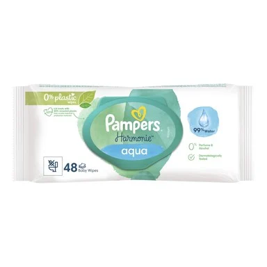 Pampers Harmonie Aqua 0% Plastic, Мокри кърпи, 48 броя