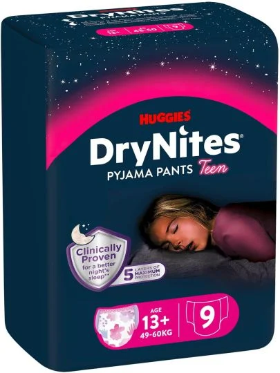 Huggies, DryNites Гащи-пижама РОЗОВ 13+г (48+кг) 9 бр