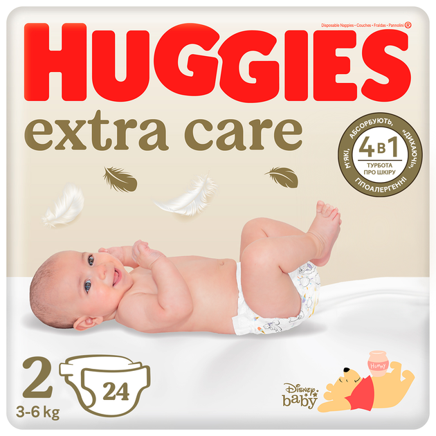 Huggies, Екстра Кеър пелени 2 (3-6кг) 24 бр Conv