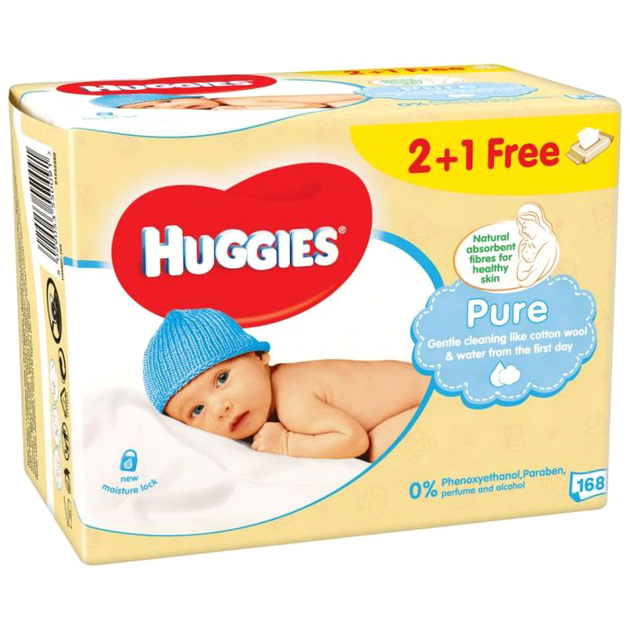 Huggies, Влажни кърпи Pure Тройка 3х56 бр