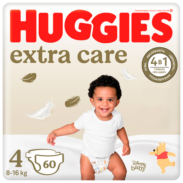 Huggies, Екстра Кеър пелени 4 (8-16кг) 60 бр Mega