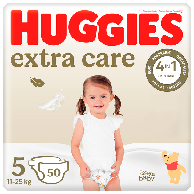 Huggies, Екстра Кеър пелени 5 (11-25кг) 50 бр Mega