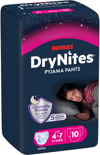 Huggies, DryNites Гащи-пижама РОЗОВ 4-7г (17-30кг) 10 бр