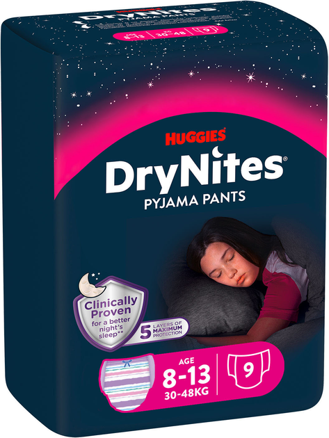 Huggies, DryNites Гащи-пижама РОЗОВ 8-13г (30-48кг) 9 бр