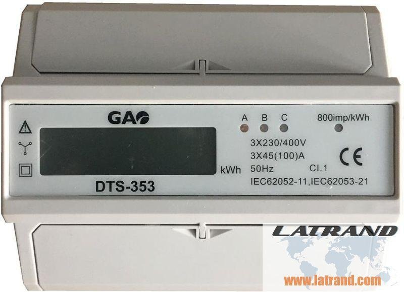 Compteur triphasé pour MESURE DIRECTE d'énergie électrique, pour montage DIN 7 modules, 100A, GAO - 5257H