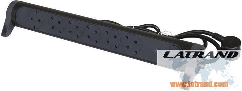 Regleta NEGRA 6x2P+E con cable 1.5 metros con protección contra sobretensiones Premium NEW Legrand 694513
