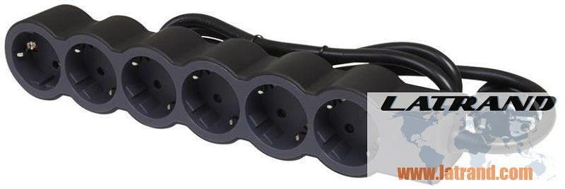 Power Strip BLACK 6x2P+E with cable 1.5 meters / 1.5mm2 Standard NEW Legrand 694558